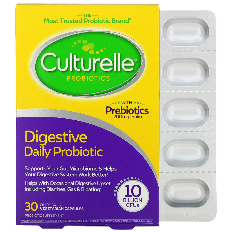 Culturelle, Здоровое пищеварение, ежедневный пробиотик, 30 вегетарианских капсул для ежеднневного приема