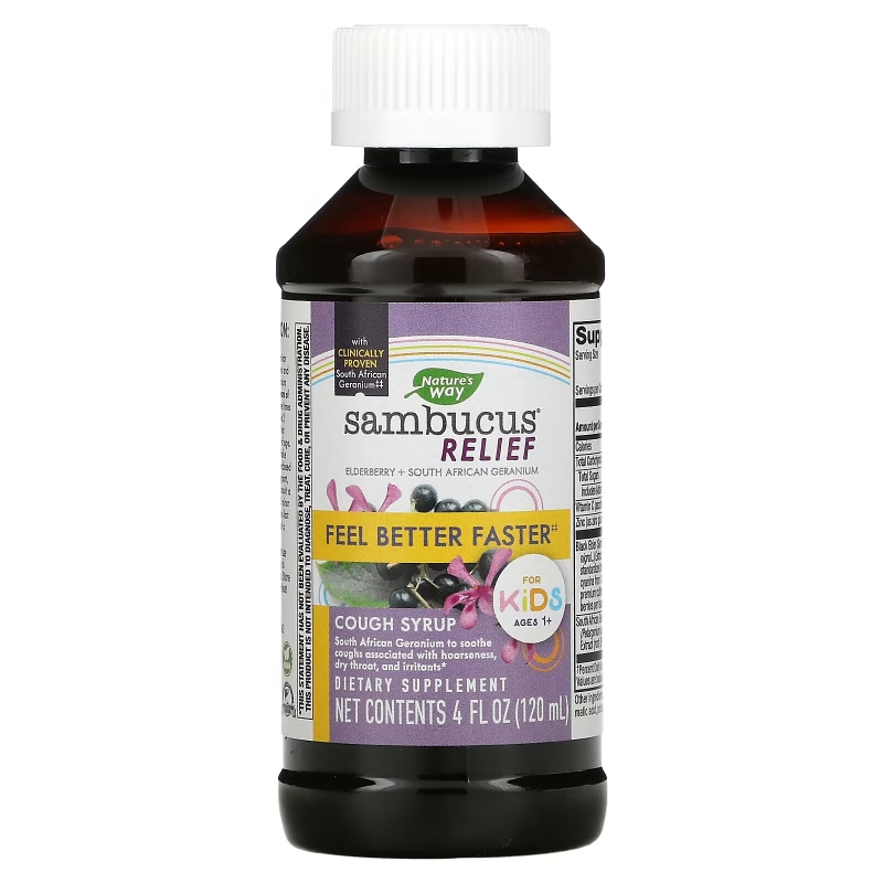 Nature's Way, Sambucus Relief, Cough Syrup, For Kids, Ages 1+, Elderberry, 4 fl oz (120 ml)