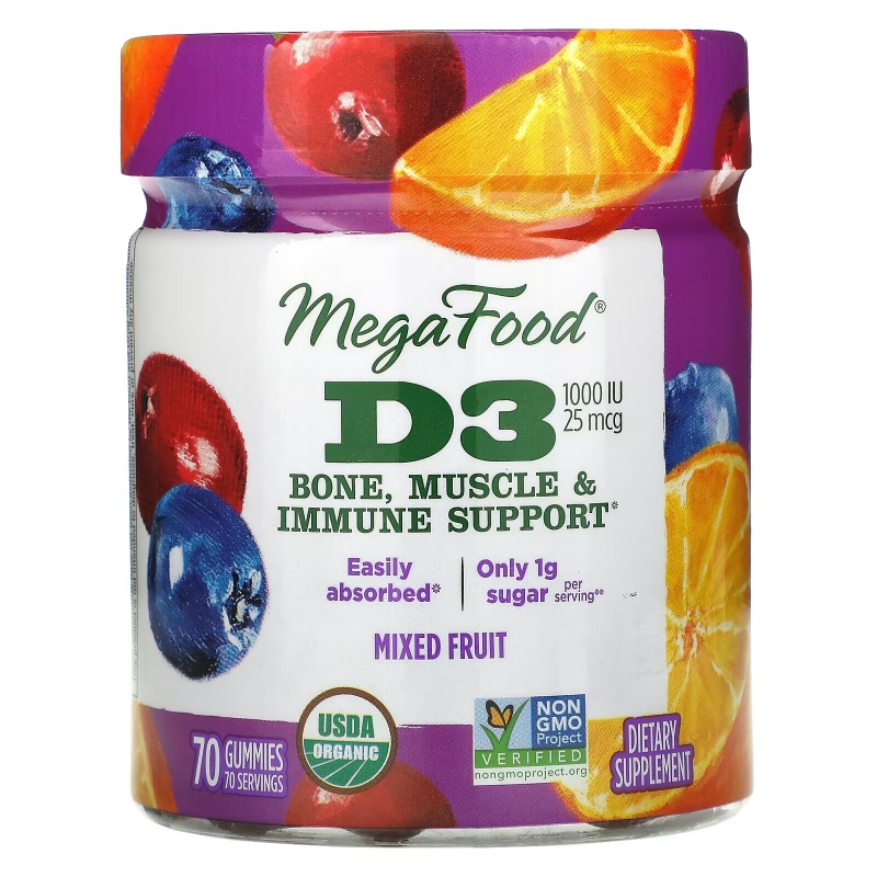 MegaFood, D3, Mixed Fruit, 1,000 IU (25 mcg), 70 Gummies