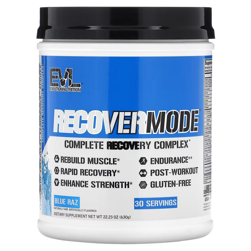 EVLution Nutrition, RECOVERMODE, Complete Recovery Complex, Blue Raz, 22.23 oz (630 g)