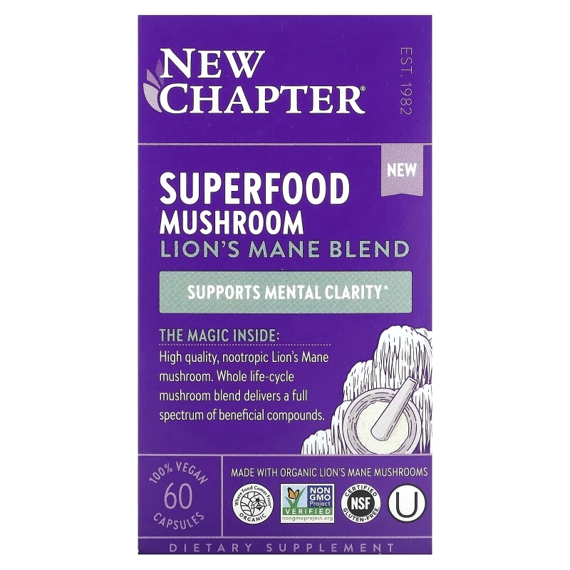 New Chapter, Superfood Mushroom, Lion's Mane Blend, 60 Vegan Capsules