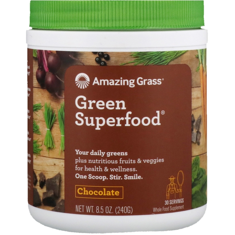 Amazing Grass Green SuperFood шоколадный сухой напиток 85 унции (240 г)