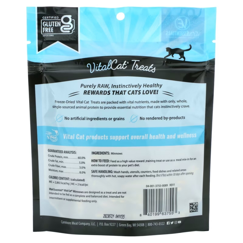 Vital Essentials, Vital Cat, Freeze Dried Treats for Cats, Minnows, 0.5 oz (14.2 g)