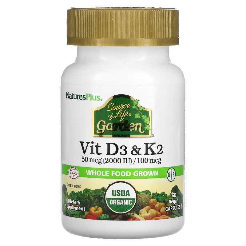 NaturesPlus, Source of Life Garden, Vit D3 & K2, 60 Vegan Capsules